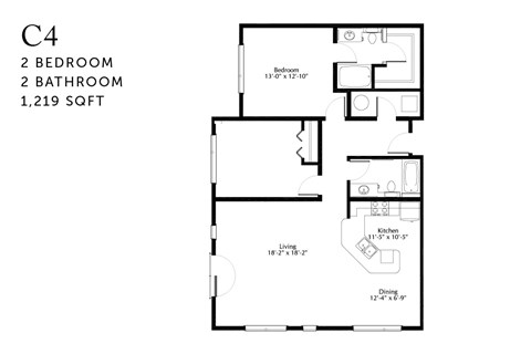 Floor plan for 2 beds, 2 baths, 1218 sqft